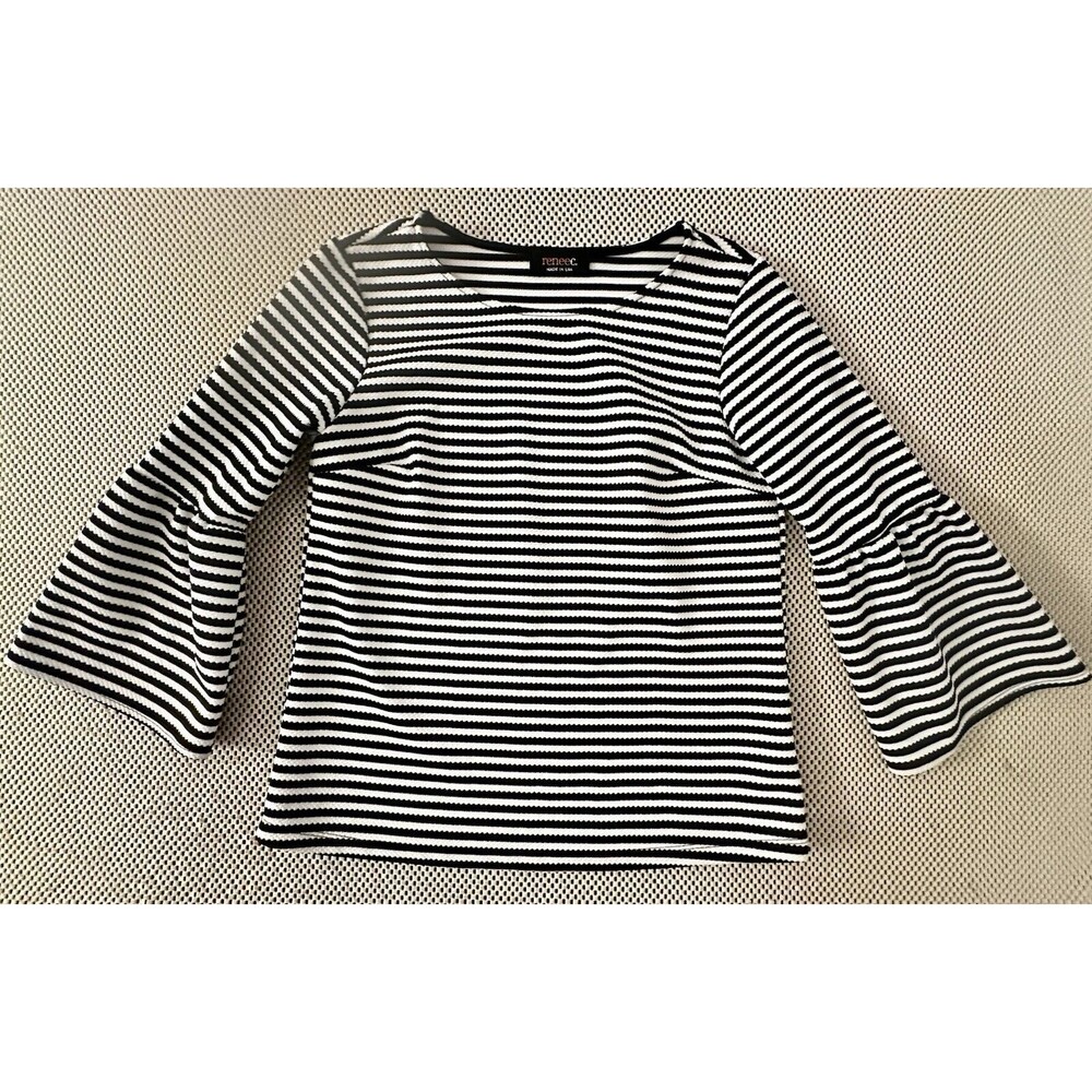 Renee C. Black and White Striped Bell Sleeve Tunic
